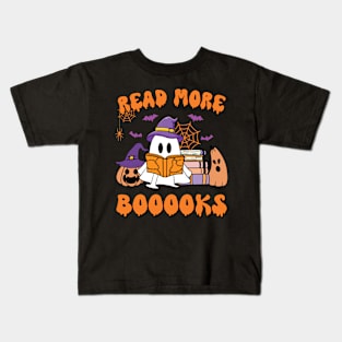 Cute Booooks Ghost Read More Books Funny Teacher Halloween Kids T-Shirt